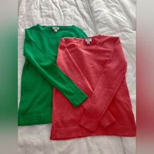 💚🩷J. Crew Factory Sweater Bundle | Two Teddie Cotton Sweaters XS Green + Pink